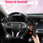 Diamond Bling Car Steering Wheel Cover with Crystal Rhinestones,3PCS Segmented Steering Wheel Protector,Universal for 99% Cars for Women(Black with Black Diamond)