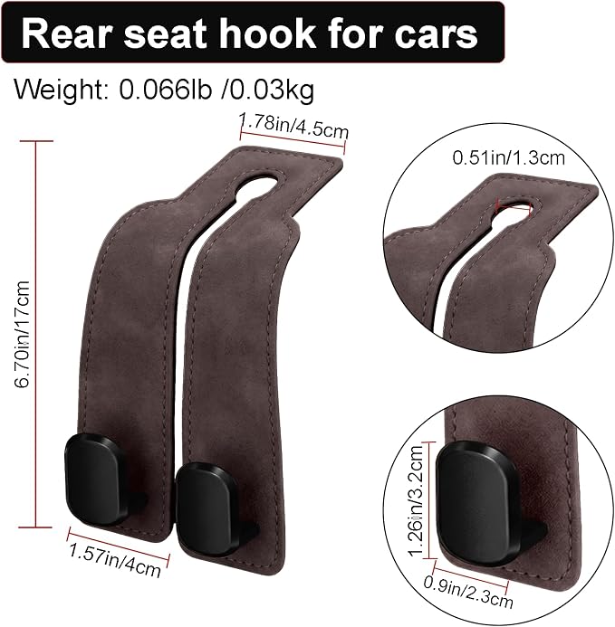 Car Seat Hooks Dual Hangers Storage Organization Gadgets Accessories 2 Pack | Headrest Holder for Purses, Bags, Coat and Handbag, 360° Rotating, Car Interior Gadgets Universal for Truck, ATV, RV - Brown