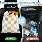 Colored chessboard Car Trash Bag - Waterproof Car Trash Bag Hanging Leakproof Car Garbage Bag - Washable Reusable Trash Bag For Car Interior Hanging Organizer Storage Vehicle Travelling Camping