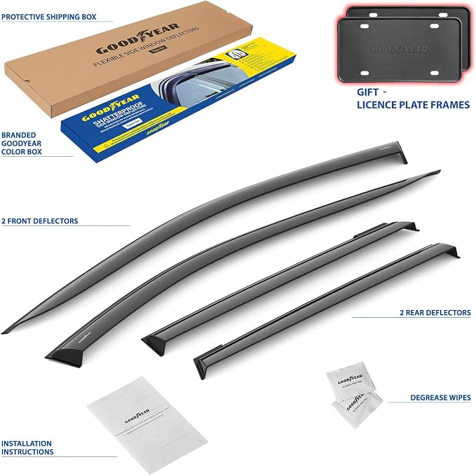 Goodyear Shatterproof Window Deflectors for Hyundai Santa Cruz 2022-2026, Tape-on Rain Guards, Window Visors, Vent Deflector Visor, Car Accessories, 4 pcs. - GY008709