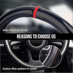 Steering Wheel Cover Carbon Fiber, Universal Standard Size 14.5-15 inch Car Steering Wheel Accessories for Men, Black