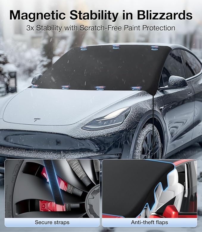 2025 Upgrade All-Season Car Windshield Cover - 600D Heavy-Duty Magnetic Cover for Snow/Sun/Dust/Rain, Fits Sedans & Small to Mid-Size SUVs, Year-Round Car Shield Outdoor Accessories