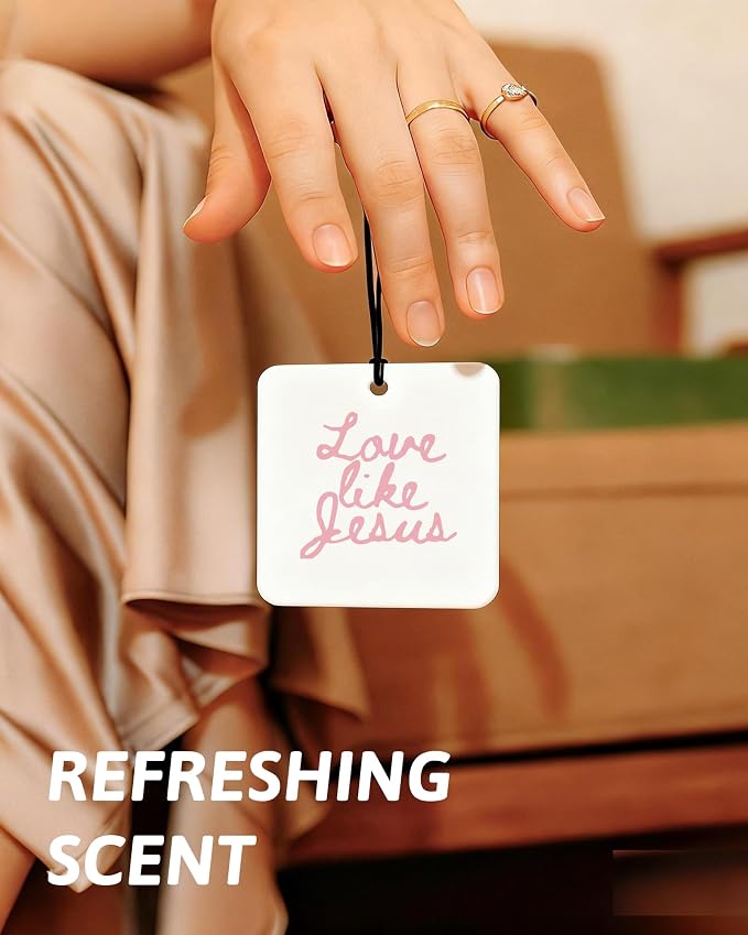 Pink Christian Car Air Freshener 4 Pcs, Coquette Pink Bow Bible Verse Religious Hanging Air Freshener for Cars Closet Drawer Books, Cute Christian Car Accessories Mirror Decor for Women