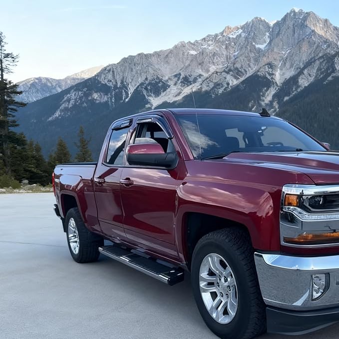 Tape On Side Window Deflectors Vent Window Visor for 2015-2018 Chevy Silverado & GMC Sierra 1500 2500HD 3500HD Double/Extended Cab Rain Guards Sun Shade 4PC-Set Truck Accessories