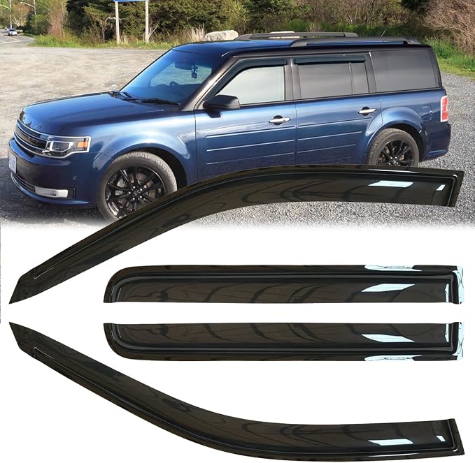 4pcs Original Shatterproof Rainproof Side Window Wind Deflectors for Ford Flex 2009-2019,Tape-on Rain Guard Sets,Nice Looking Window Visors for Cars,Vent Deflector for 09-19 Flex 94079