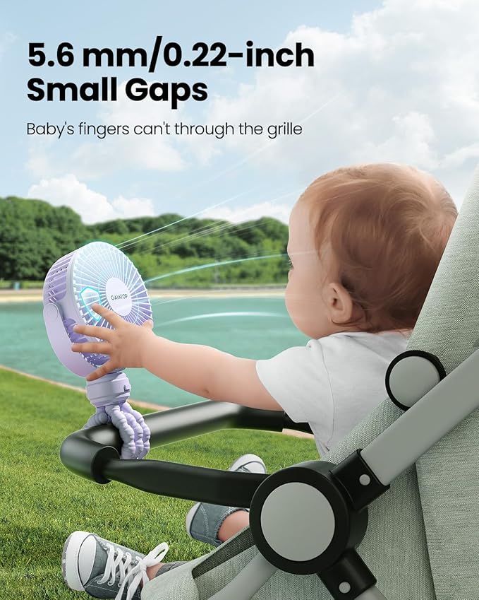 Mini Electric Fan with 360 Rotation, 5.5mm Gaps, Rechargeable Battery, 3 Speeds, Purple