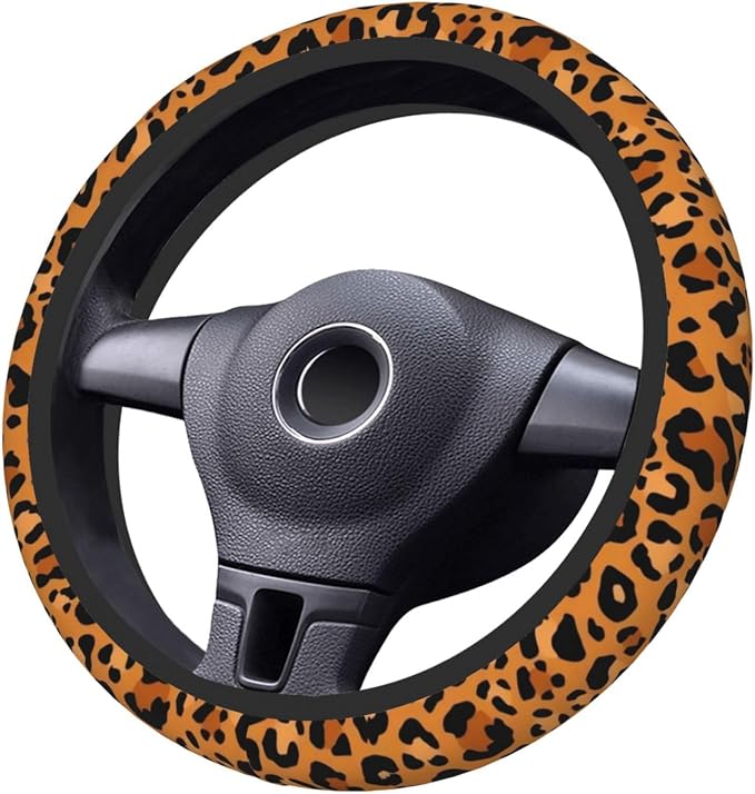 Animal Leopard Print Cheetah Steering Wheel Cover, Non-Slip Breathable Neoprene Steering Wheel Covers, Women Car Accessories Universal 15 Inch Fit Auto, Suvs, Truck