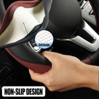 Black Burgundy Microfiber Leather Steering Wheel Cover 14 inch | Breathable Anti Slip Grip Cool Sporty Look Glow for Women Men