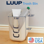 Luup Bathroom Wastebasket, Secure Grocery Bags, Plastic Garbage Container for Vanity, Laundry Room, Kitchen, Office, 2.5 Gallon, Beige, Made in USA