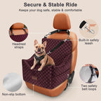 Elevated Dog Car Seat for Small/Medium Dogs up to 36 lbs, Memory Foam Booster Seat with Detachable Washable Cover, Travel-Safe Car Bed with Safety Belts & Storage Pockets, Red