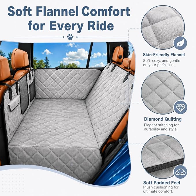 Hard Bottom Car Seat Cover for Dog，Grey for car