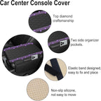 Bling Car Center Console Cover, Leather Car Arm Rest Cover Cushion with 2 Storage Bags, Universal Auto Armrest Protector Storage Box, Bling Accessories Interior for Most Vehicles (Purple)