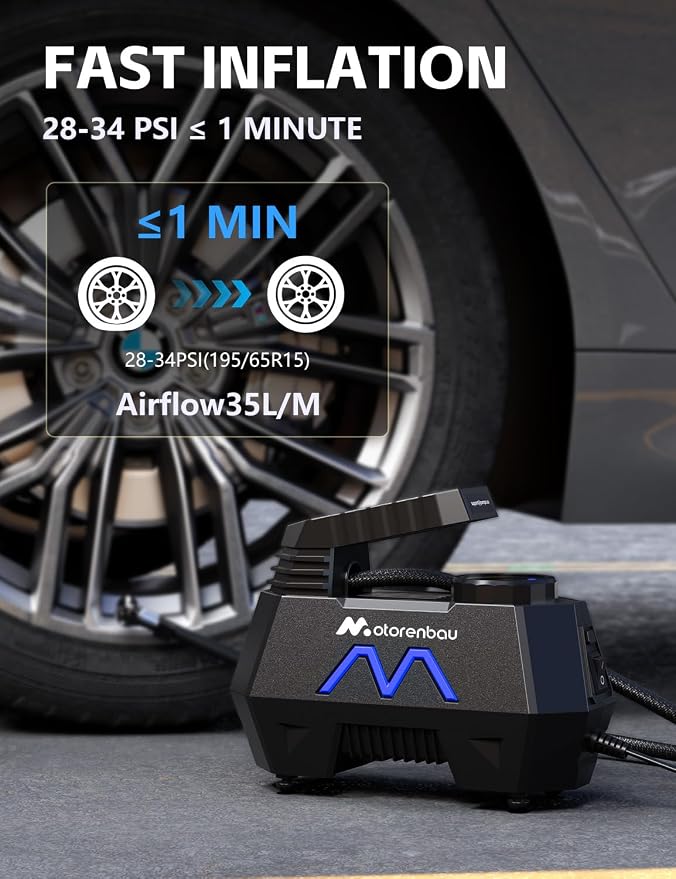 Tire Inflator Portable Air Compressor, 150PSI Tire Air Pump for Car Tires, Car Accessories, Auto Pump 12V DC with Digital Pressure Gauge and LED Light for Motorcycle, Bicycle, Ball-Blue