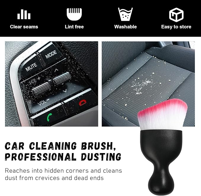 Car Detailing Brush, Curved Soft Bristles Auto Removal Dust Collectors, Universal Vehicle Dashboard, Air Conditioner Vents etc Interior Cleaning Tool Accessories (White/Red)