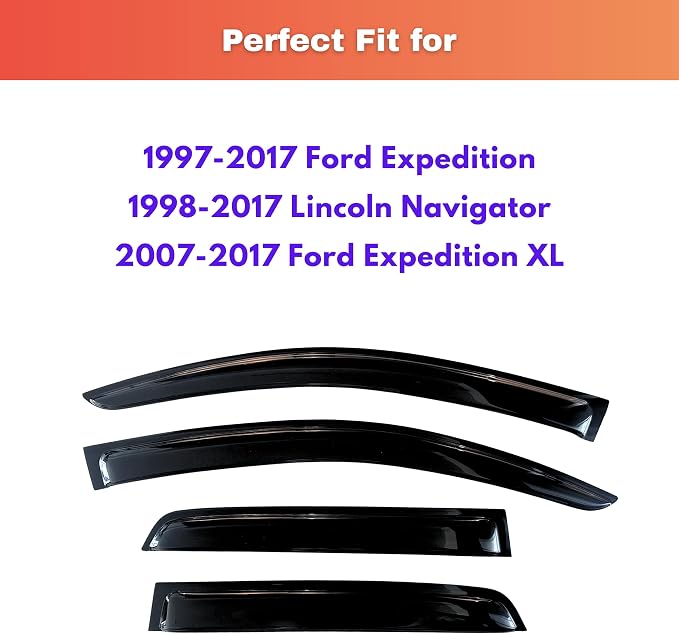 KPY Rain Guards Fit for 1997-2017 Ford Expedition & 2007-2017 Ford Expedition XL, Out-Channel Window Visors Vent Wind Deflectors 4PC, Car Accessories for 1998-2017 Lincoln Navigator