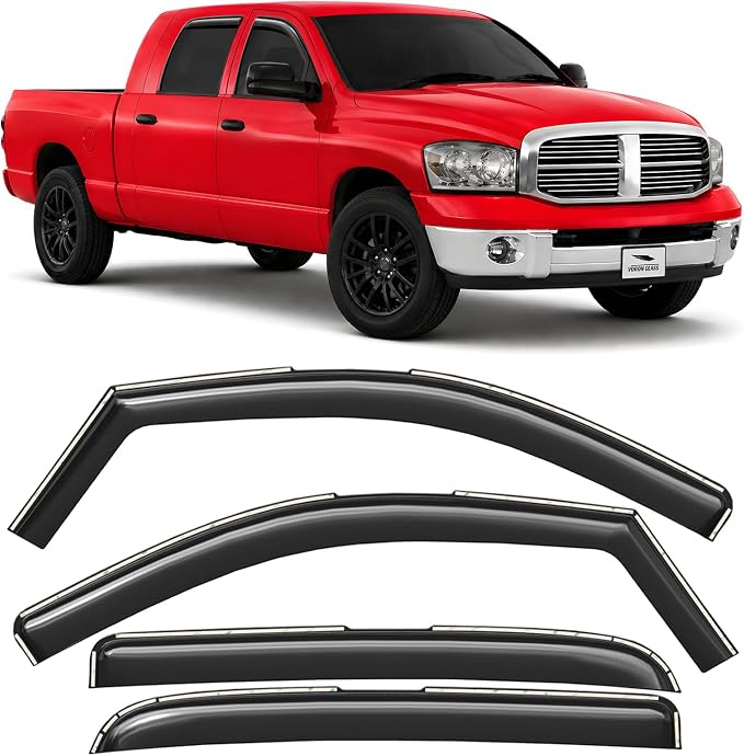 Voron Glass in-Channel Extra Durable Rain Guards for Dodge RAM 2002-2008 MegaCab, Window Deflectors, Vent Window Visors, 4 Pieces - 200691
