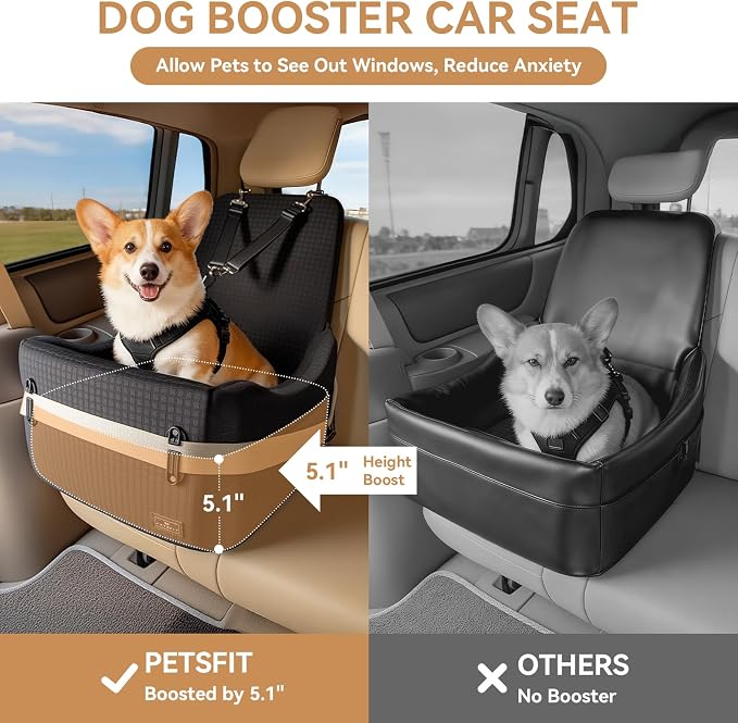Dog Booster Car Seat for Small/Medium Dogs Up to 35 lbs – Patented Safety System, 5" Memory Foam Pet Car Seat, Fully Detachable and Washable Cover, Front/Back Seat Travel Booster (Black)