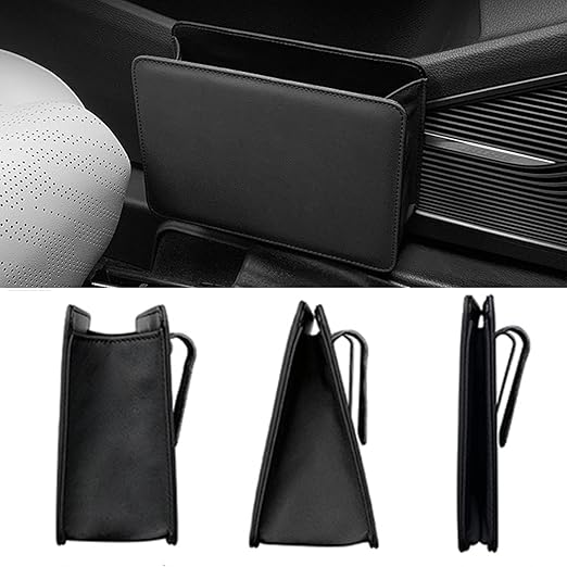 Car Trash Can, Leather Vehicle Trash Bin Car Dustbin Garbage Organizer Holder with 30 Pcs Trash Bags, Foldable Hanging Mini Cars Storage Bag Container for Auto, SUV (Black)