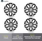 4-Pack Universal Hubcaps Wheel Covers Replacement R15, Steel Wheel Rim Cover for Most Cars Trucks Sedans SUV, 15" 15 in Hub Caps (Silver+Black Color, 15 inch)