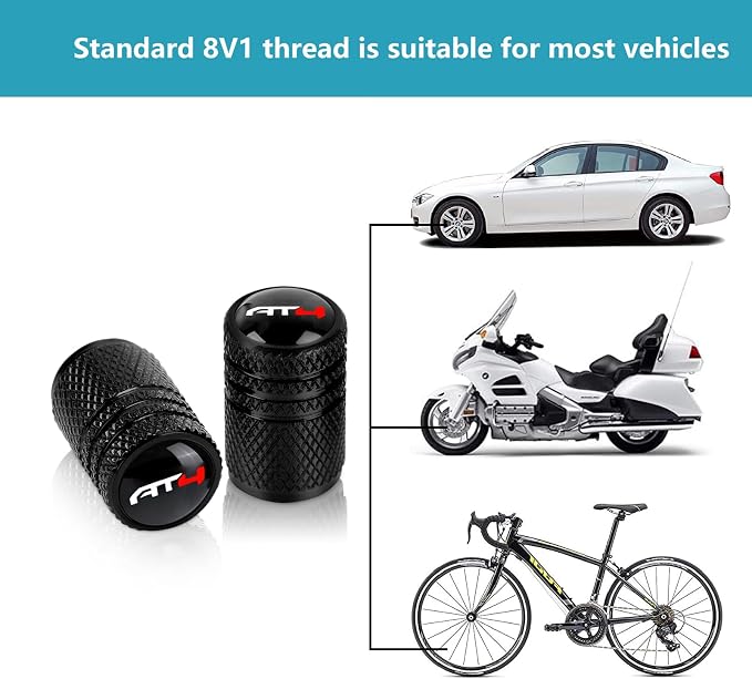 4pcs Tire Valve Stem Caps, Compatible with GMC AT4 Series Stem Cap Universal Car Air Cover Car Accessories for Cars, SUV, Truck, Motorcycles Black