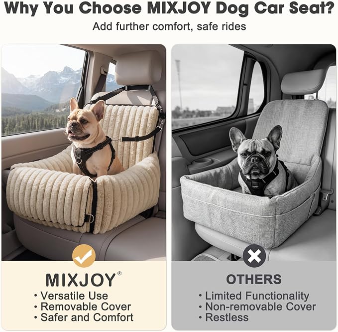 Dog Car Seat for Small/Medium Dogs up to 25 lbs, Multi-Functional Dog Carrier for Car with Detachable Washable Cover, Pet Travel Bed with Clip-On Safety Leash, Brown