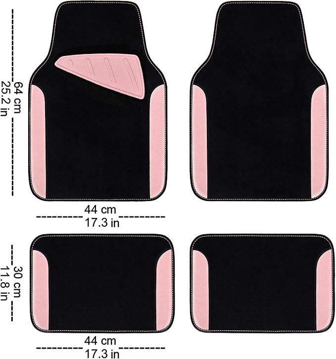Waterproof Universal Fit Car Floor Mats, Car Mats Fit for SUV,Vans,sedans, Trucks,Set of 4pcs Car Carpet with Driver Heel Pad (Light Pink)