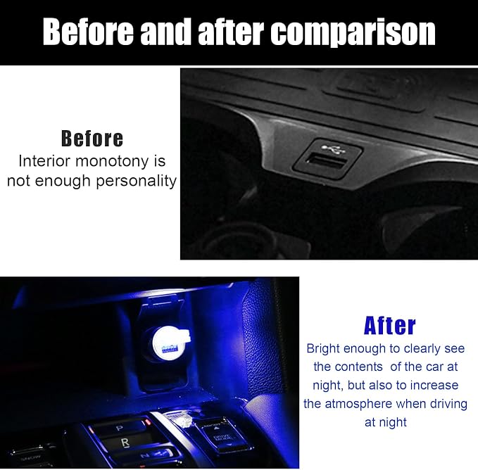 2 PCS USB LED Car Interior Atmosphere Lamp, Portable Mini LED Night Light, Plug-in USB Interface Trunk Ambient Lighting Kit, Universal Interior Car Accessories (Blue)