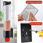Cup Dispenser, Wall Mount Water Cooler Cup Holder Fits 5oz - 7oz Disposable Paper Plastic Cups for Home Office Hospital Cups Organizer, Adhesive Paste or Screw Install (Black, Medium)