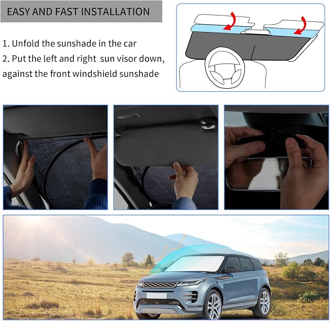 for Ford F250 F350 F450 F550 2017-2024 2025 Super Duty Crew Cab Windshield Sun Shade, Foldable Front Windows Sunshades Custom Fit F 250 Folding Sun Visor Shield Blocks UV Car Accessories