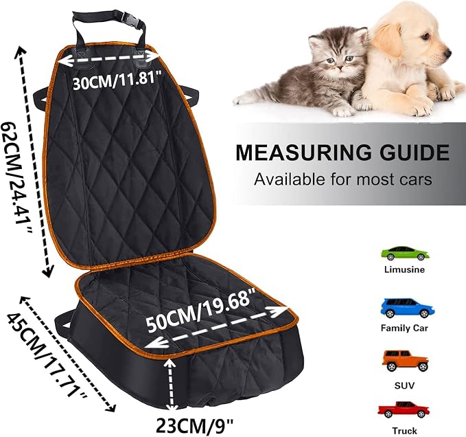 Dog Car Seat Cover for Cars SUVs Trucks, Thicked 600D Oxford Heavy Duty Waterproof Front Car Seat Covers for Dogs Durable Nonslip Padded Pet Car Seat Protector with Side Flaps, 2 Pack
