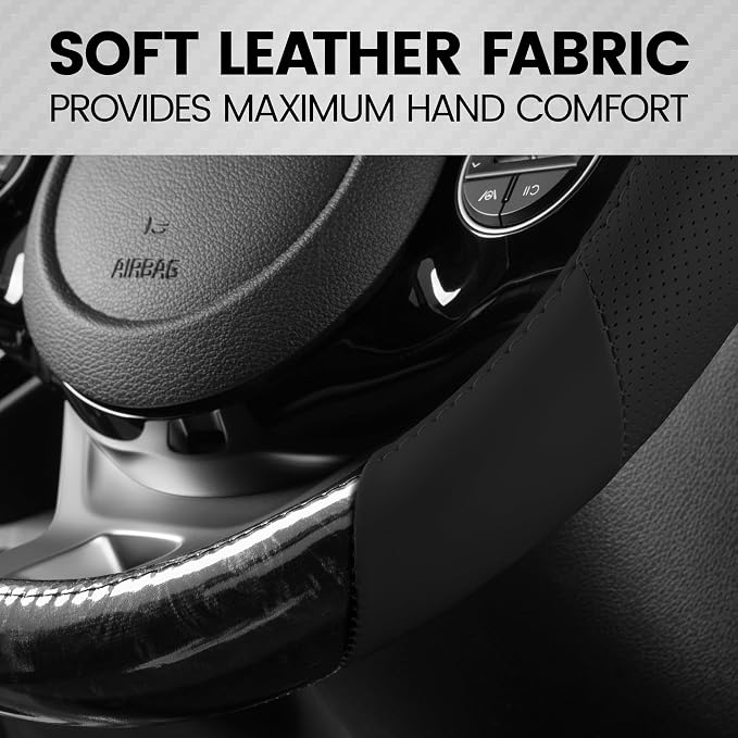 BurlwoodLux Wood Grain and PU Leather Black Steering Wheel Cover - Sport Grip for Car Auto SUV Trucks