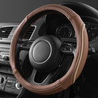 Brown Delux Leather Steering Wheel Cover, Universal Fit for Suvs,Sedans,Vans,Small Trucks for 14.5" to 15"(Brown & Beige Piping)