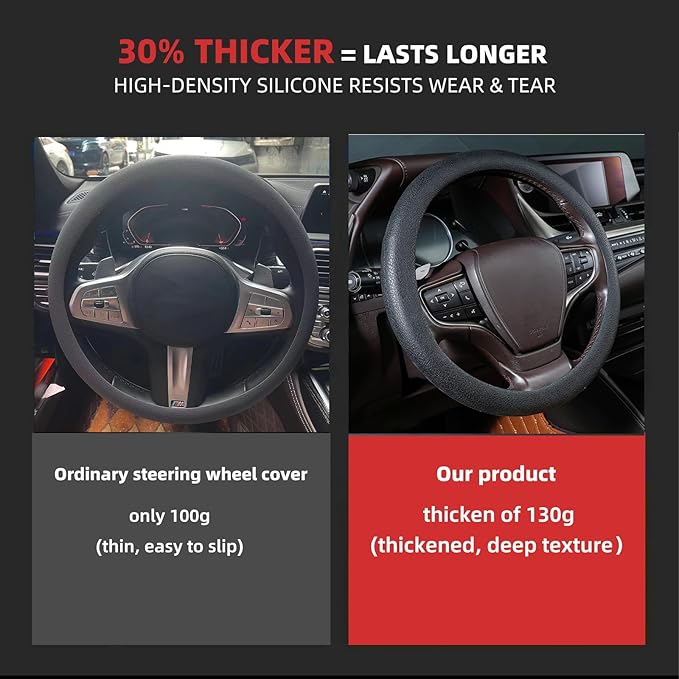 30% Thicker Universal Stretchy Silicone Steering Wheel Cover for 14” 15” 16” Wheels - Anti-Slip Grip & Enhanced Control for Men & Women, All Weather Protection (Grey)