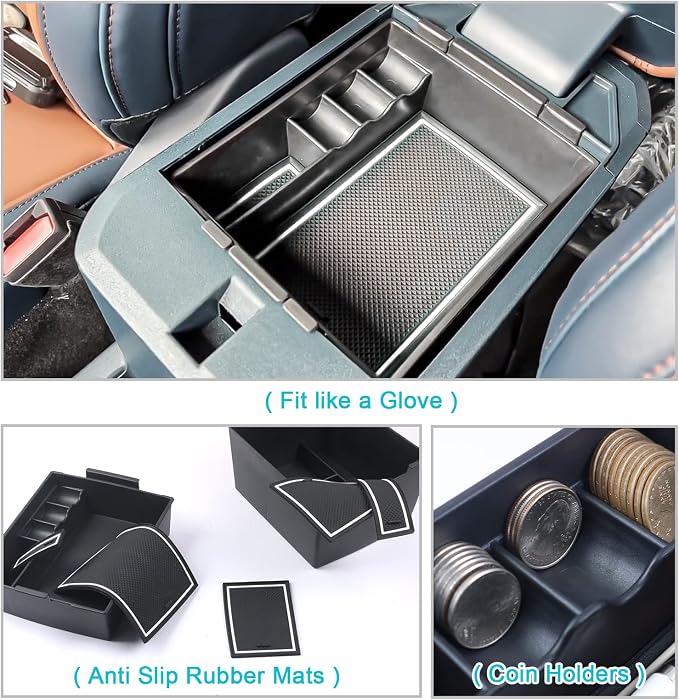 for 2022 2023 2024 2025 2026 Ford Maverick Center Console Organizer Tray 2022-2026 Maverick Armrest Trays Storage Box Coin Container 2022-2026 Maverick Truck Accessories, 2Pcs(White Trim)