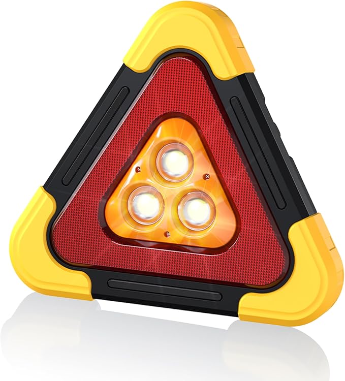 USB Rechargeable LED Road Safety Triangles, 4-in-1 Standard Warning Triangles Emergency Reflector with 30 High Visibility LED, Power Bank, Flashlight, SOS, Emergency Triangles for Vehicles