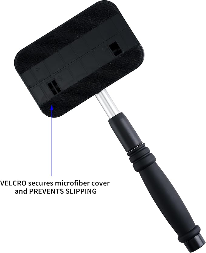 Pivoting Windshield Glass Cleaning Tool Extendable Aluminum Handle w/3 Premium Microfiber Covers