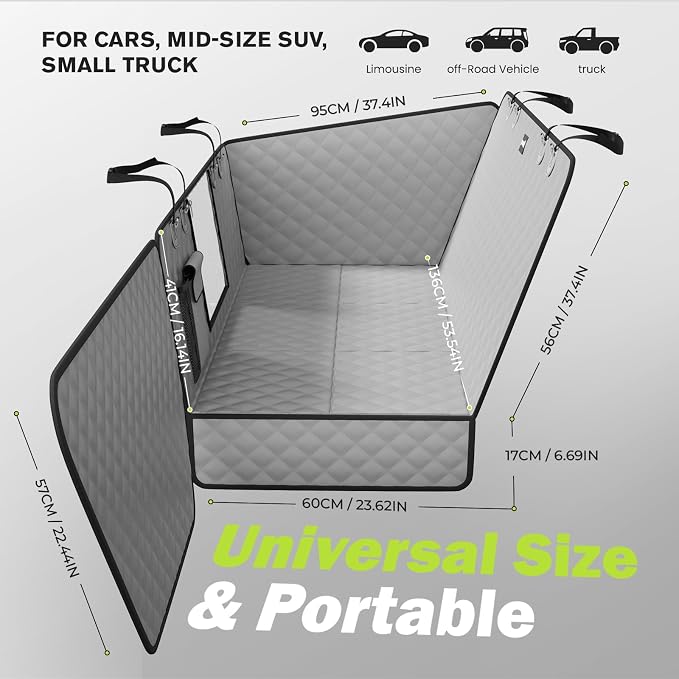 Dog Car Seat Cover for Back Seat 53.54 * 23.62 in, Car Window Fixing for Maximum Car Protection, Leather Fabric Back Seat Extender for Dogs, Waterproof & Scratch-Resistant, Support to 330 lbs