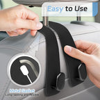 Car Seat Headrest Hooks - 2 Pack Universal Car Purse Hook, Leather Car Bag Purse Holder with Double Metal Hooks for Handbags, Grocery Bags, Bottles, Phones