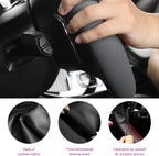Genuine Leather Steering Wheel Cover, Stitch on Wrap, Breathable Anti-Slip Car Steering Wheel Protector for Max Diameter 15 Inch, DIY Sewing with Needles Thread (Gray, Middle Hole)