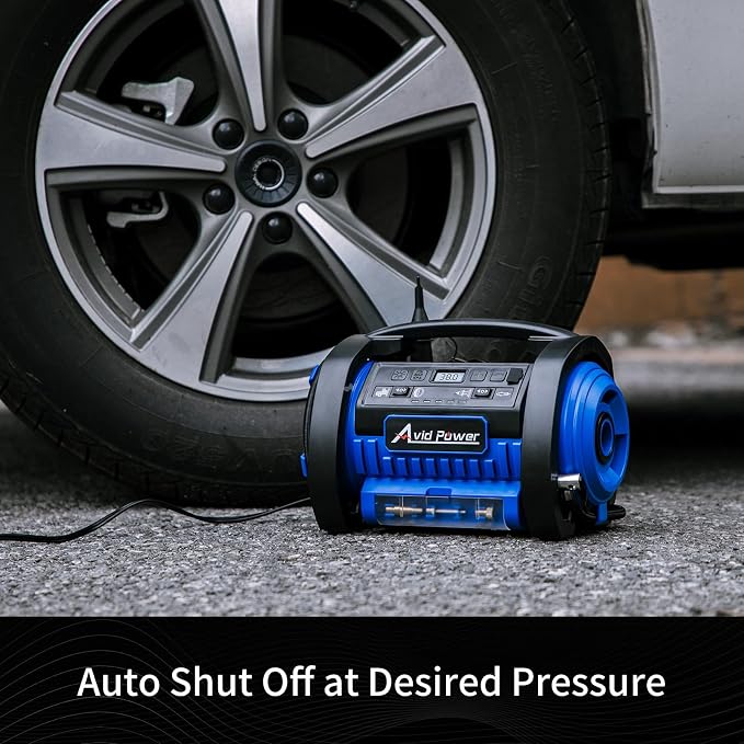 Tire Inflator Portable Air Compressor, 12V DC 110V AC Car Tire Pump, Air Mattress Pump with Inflation and Deflation Modes, Dual Powerful Motors, Digital Pressure Gauge