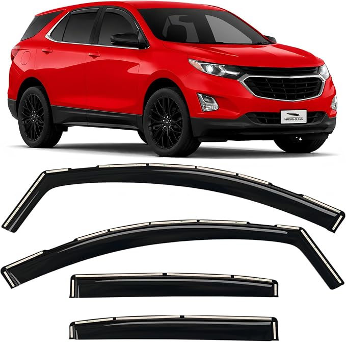 in-Channel Rain Guards for Chevy Equinox 2018–2024 – Window Visors & Vent Deflectors, Extra-Durable Polycarbonate Car Window Rain Guards for Chevrolet Equinox, 4-Piece Set