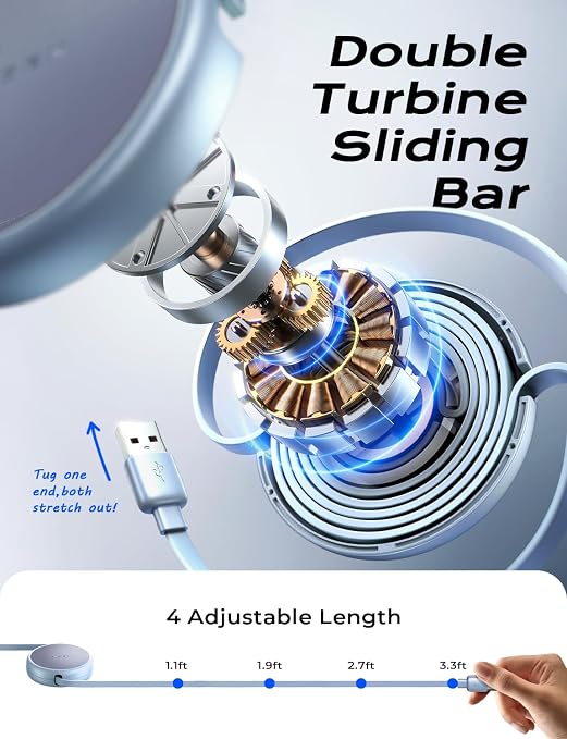 Multi Charging Cable 3 in 1 iPhone 16 Charger Cord, Retractable Car Charger Type C Cable, Retractable iPhone Charger Cord with Type C/L/Micro USB for iPhone/Samsung/PS/Kindle,Blue