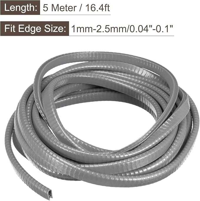 U Channel Edge Trim, 16.4ft Length Rubber Guard Seal Strip Edge Protector Fit for 1-2.5mm Edge, (15/64" W x 25/64" H) Gray