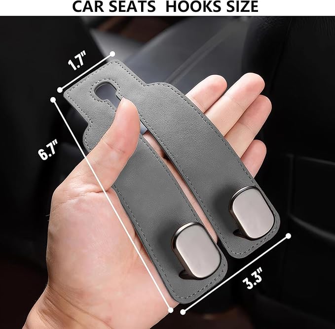 2 Pack Leather Car Headrest Hooks Grey Purse Bag Storage Holders for Car Seats