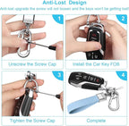 Genuine Leather Car Keychain,Universal Heavy Duty Metal Key Chain Accessories,Car Fob Key Keychain Holder with 360 Degree Rotatable Snap Swivel and Anti-Lost D-Ring for Men Women(Light Blue)