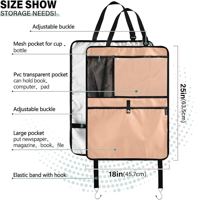Peach Fuzz Car Seat Organizer for Kids Backseat Kick Mat with Adjustable Strap Seat Back Cover for Cars SUV Vehicle 1 Pcs