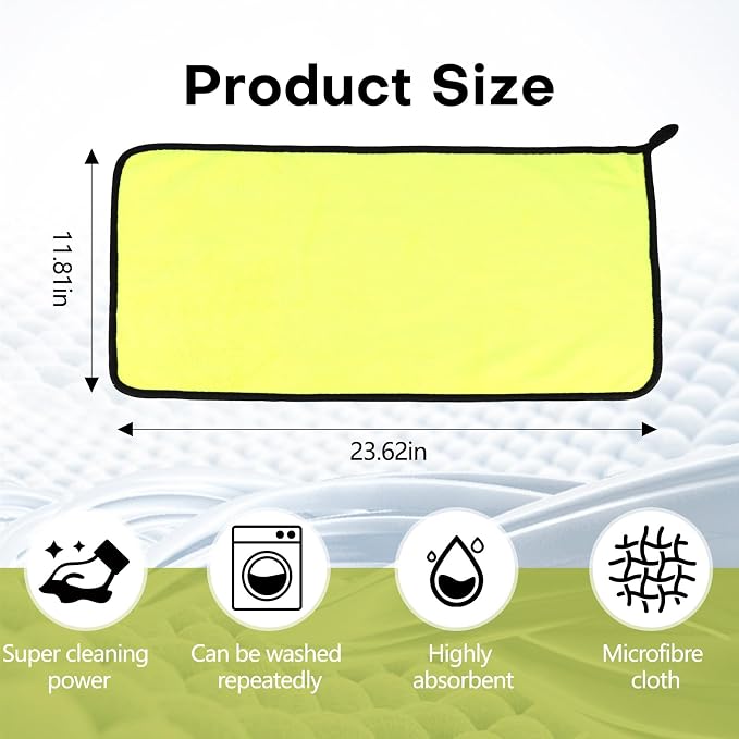3PCS Car Microfiber Towels, 23.62"×11.81" Lint-Free Microfiber Towels for Cars Wash Drying, Super Absorbent Cleaning Cloths, Reusable Washing & Detailing Towel, Car Cleaning Supplies (Yellow)