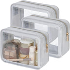 Clear Makeup Bag - TSA Approved Toiletry Bag for Carry-on & Checked Luggage, Water Resistant Car Storage Organizer with Reinforced Seams