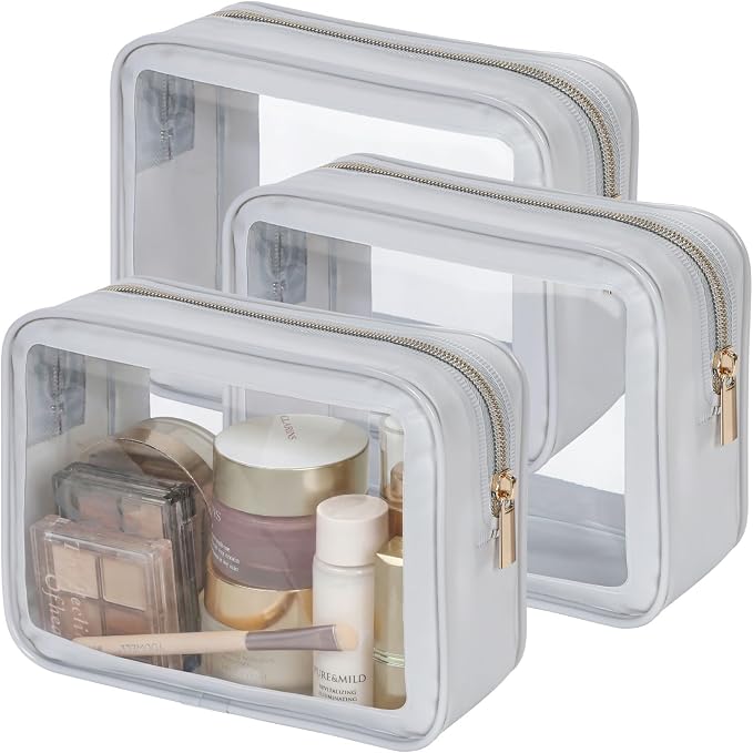 Clear Makeup Bag - TSA Approved Toiletry Bag for Carry-on & Checked Luggage, Water Resistant Car Storage Organizer with Reinforced Seams
