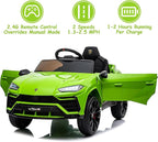 Electric Car for Kids 12V Licensed Lamborghini Ride On Car with Remote Control,Max Speed 2.5Mph,LED Lights,Music Players,Opening Doors,Spring Suspension,Toddler Cars to Drive (Green)